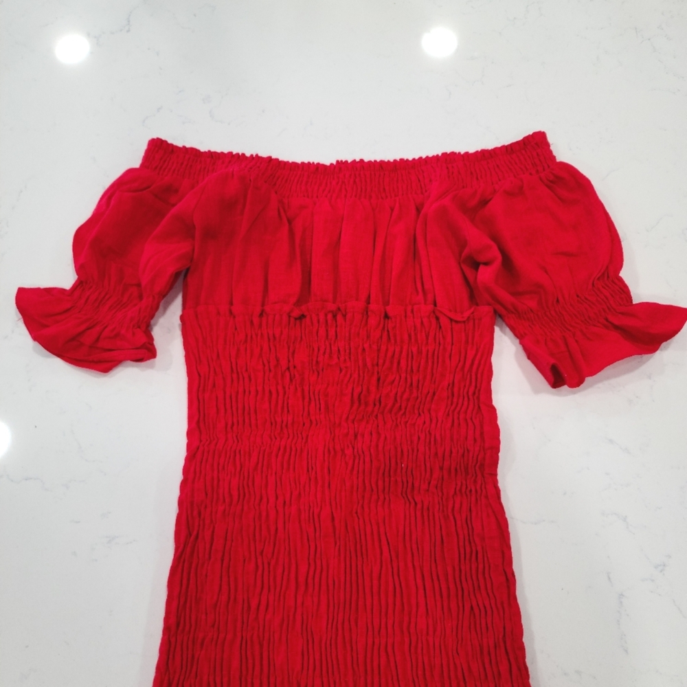 Red off shoulder dress